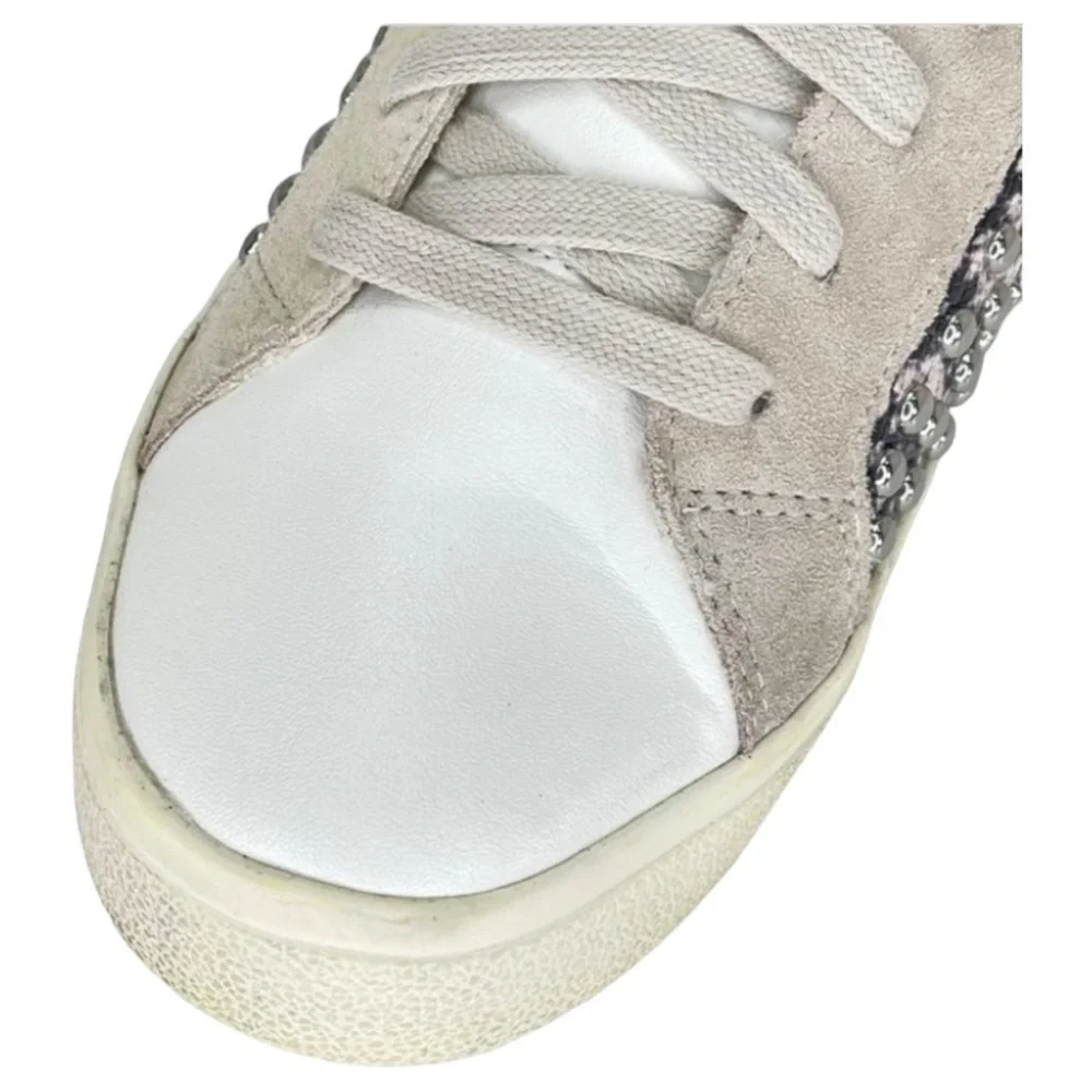 AQUA Womens Sneakers 10M Tess Grey Snake Print Leather Silver Studded